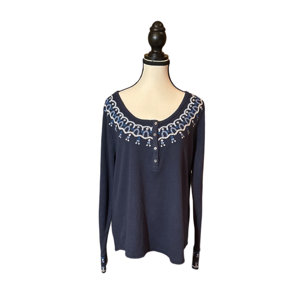 Lucky Brand Embroidered Cotton Sweater XL